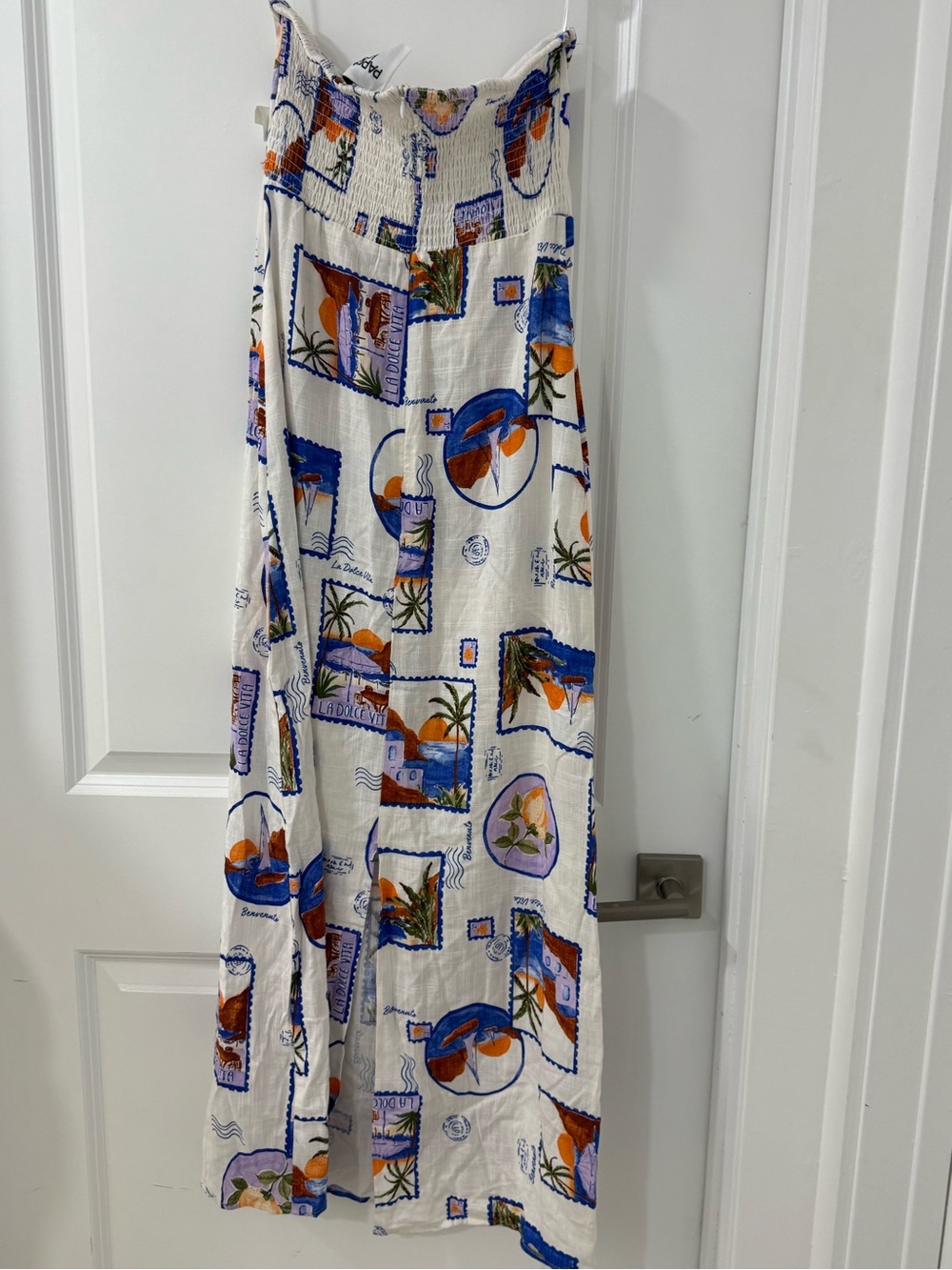 Boho Tropical Print Maxi Skirt - White with Blue & Orange